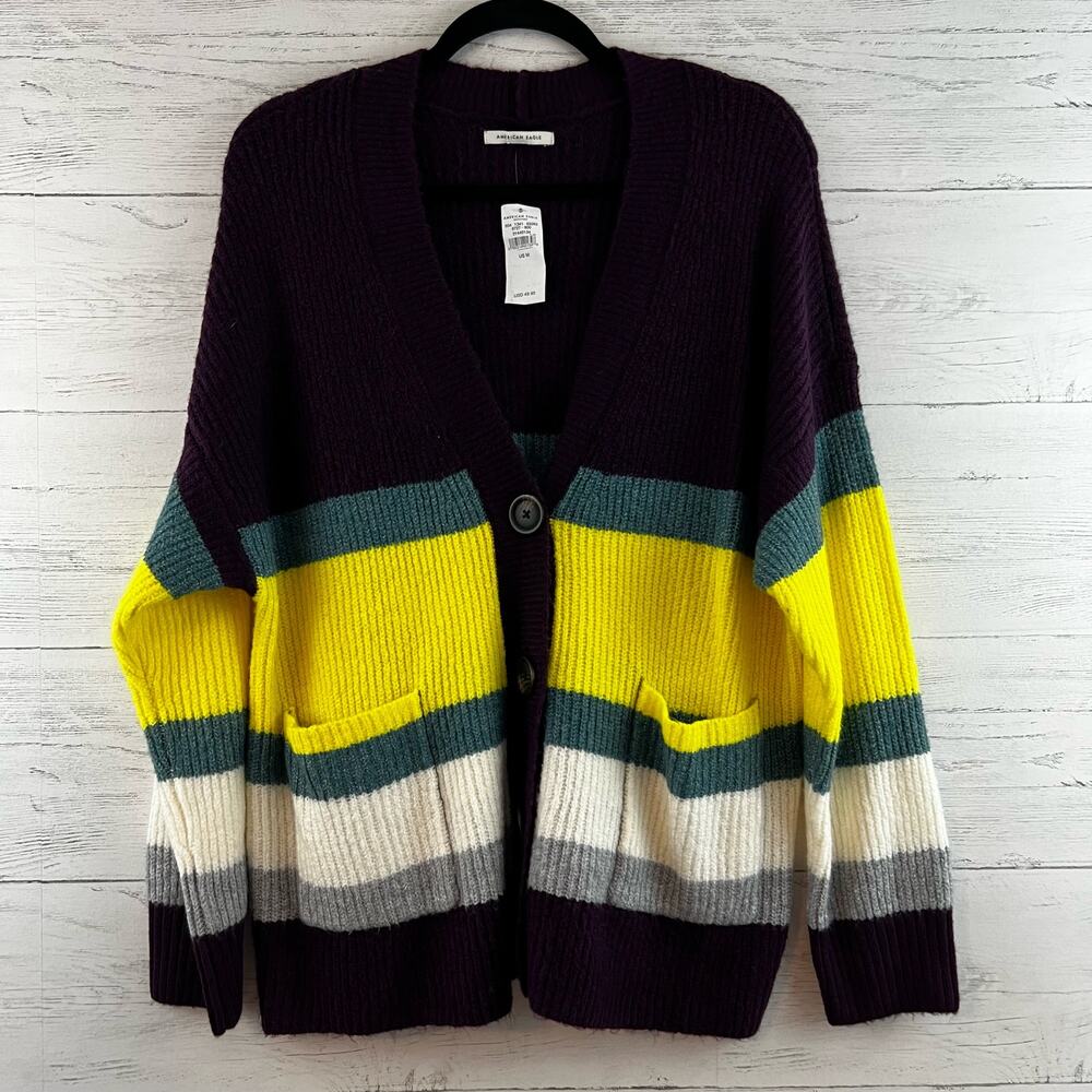 American Eagle Academic Striped Cardigan‎ Size M